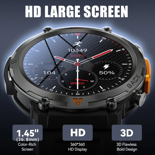 Bluetooth Call Smart Watch Men Full Touch Screen Health Monitor Clock With Flashlight
