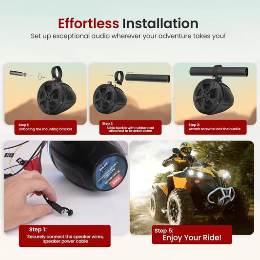 4" Off-Road Bluetooth Waterproof Speakers -800W Peak Power Amplified Speaker System for ATV / UTV, Golf Cart, Boat
