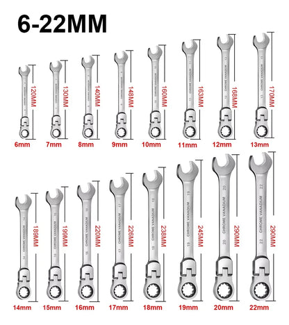 Flexible Ratcheting Combination Wrench Set with Carrying Bag