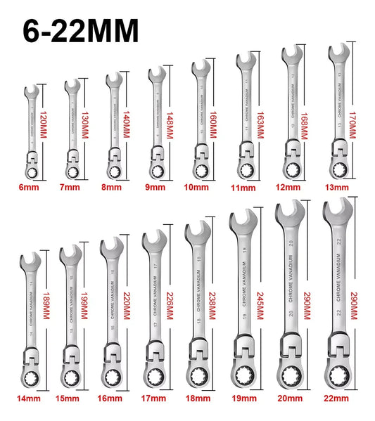 Flexible Ratcheting Combination Wrench Set with Carrying Bag