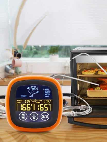 Digital Meat Kitchen Thermometer Touch Screen Waterproof Oven Cooking BBQ Temperature Meter Timer Mode for Grilling BBQ Cooking