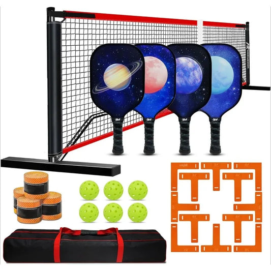 Portable Pickleball System w/ Regulation Size 22FT Pickle Ball Net, Outdoor Pickleballs
