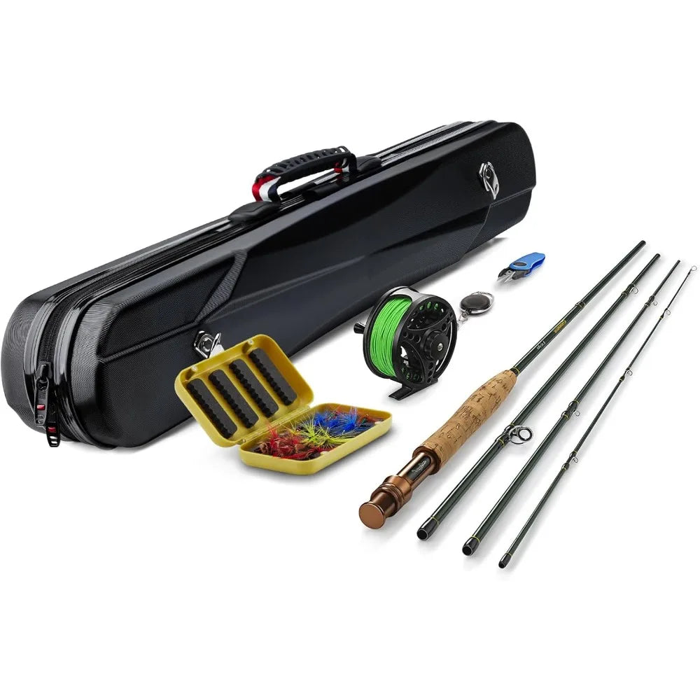 Fly Fishing Rod and Reel Combo Starter Kit, 12Pcs Flies and Fishing Line