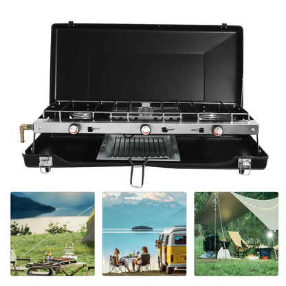 Portable Camping Stove w/ Griddle 3 Burner Propane Gas Stove