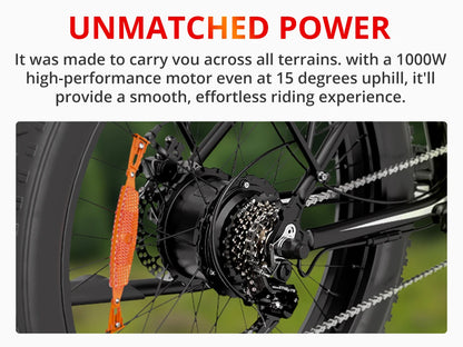 Electric Bike for Adults 1000W Electric Bicycle 48V 15AH E Bike 26" Fat Tire Mountain 31mph Dual Shock Absorber