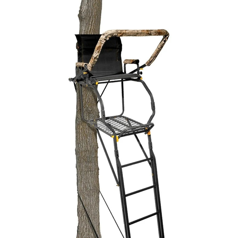 20" Tall Tree Stand, Single Steel Ladder with Adjustable Padded Shooting Rail and Flip-Back Footrest