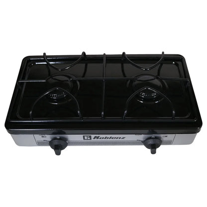2-Burner Outdoor Stove with Adjustable Flames LP Gas Manual Ignition Includes Compression Connector