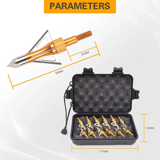 12PK 3 Blades Hunting Screw-in Broadheads 100 Grain Arrow Tips  1 PK Broadhead Storage Case