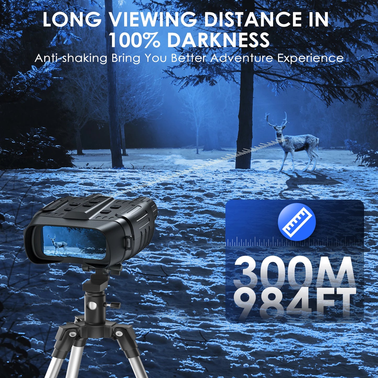 Night Vision Binoculars 4X Digital Zoom 7 Levels Infrared Goggles 2.3" Screen Telescope 300 Meters