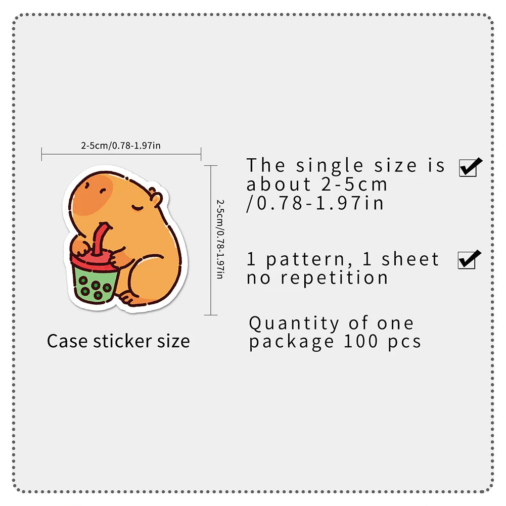 100Pcs Capybara Stickers Waterproof Decals