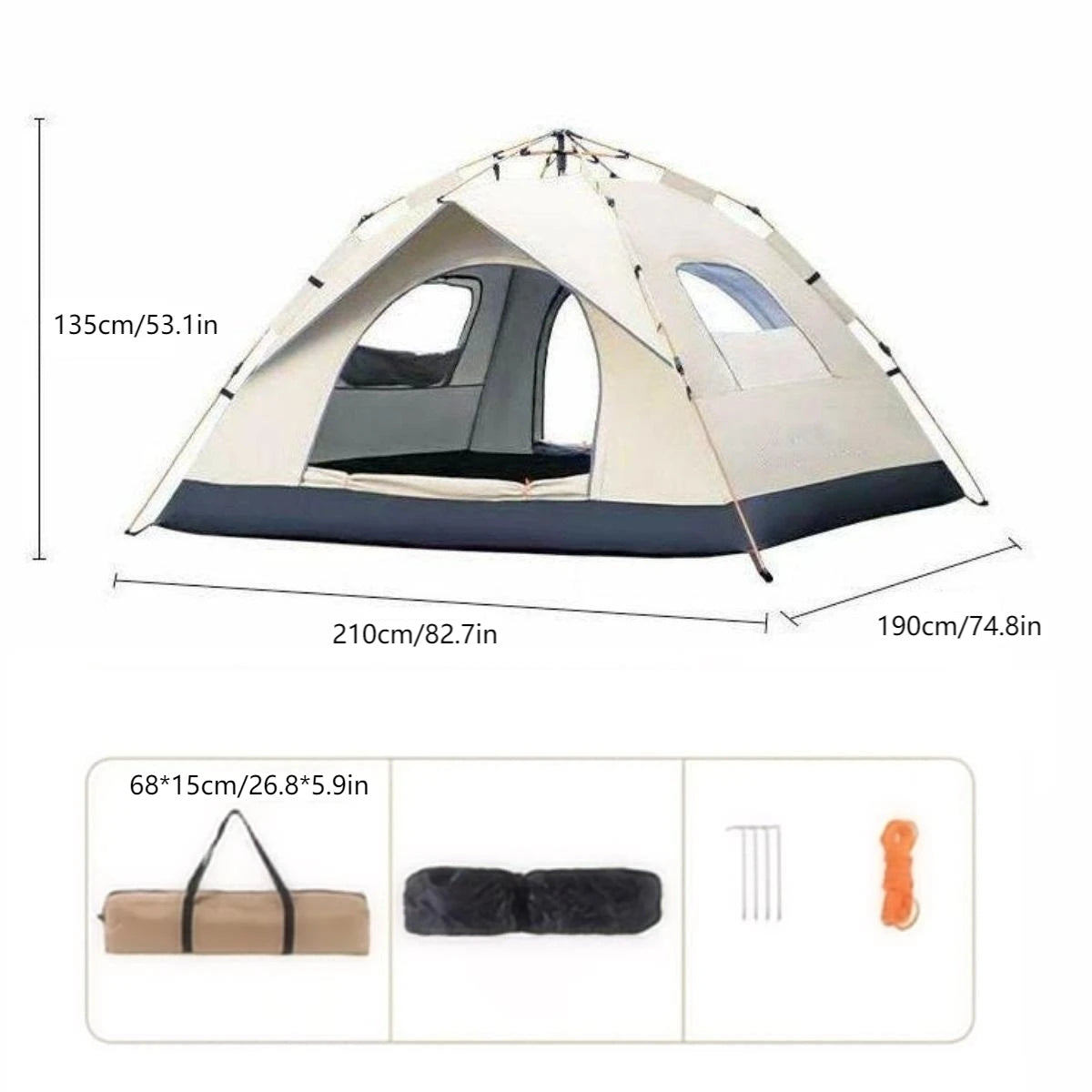 Travel Camping Tent Two Doors & Windows