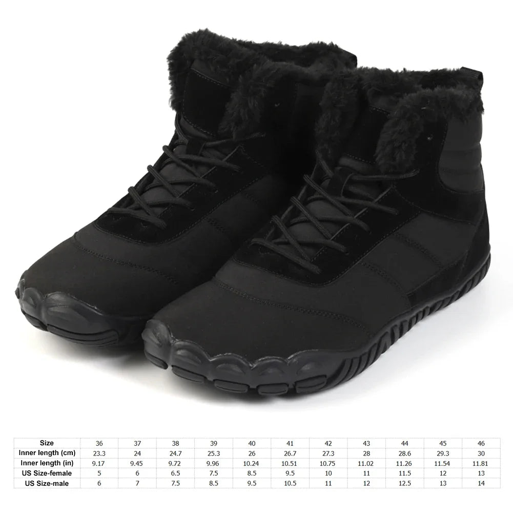 Winter Barefoot Shoes Warm Lined Snow Shoes for Women / Men Trainers Waterproof Running Shoes