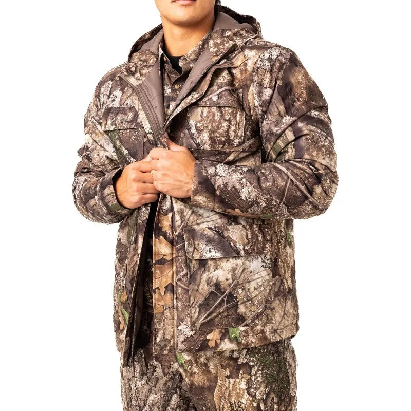 Men's Edge/Timber/Max-7 Camo Hunting Insulated Cold Weather Parka Jacket - Wind-proof, Mid-weight