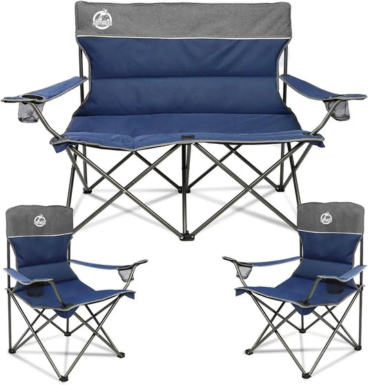 Chair Set of 3,(2) Folding Padded Camp Chairs and (1) Sofa